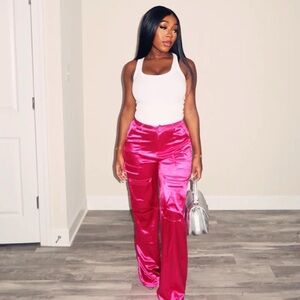 Versona Fuchsia Satin Wide Leg Pants